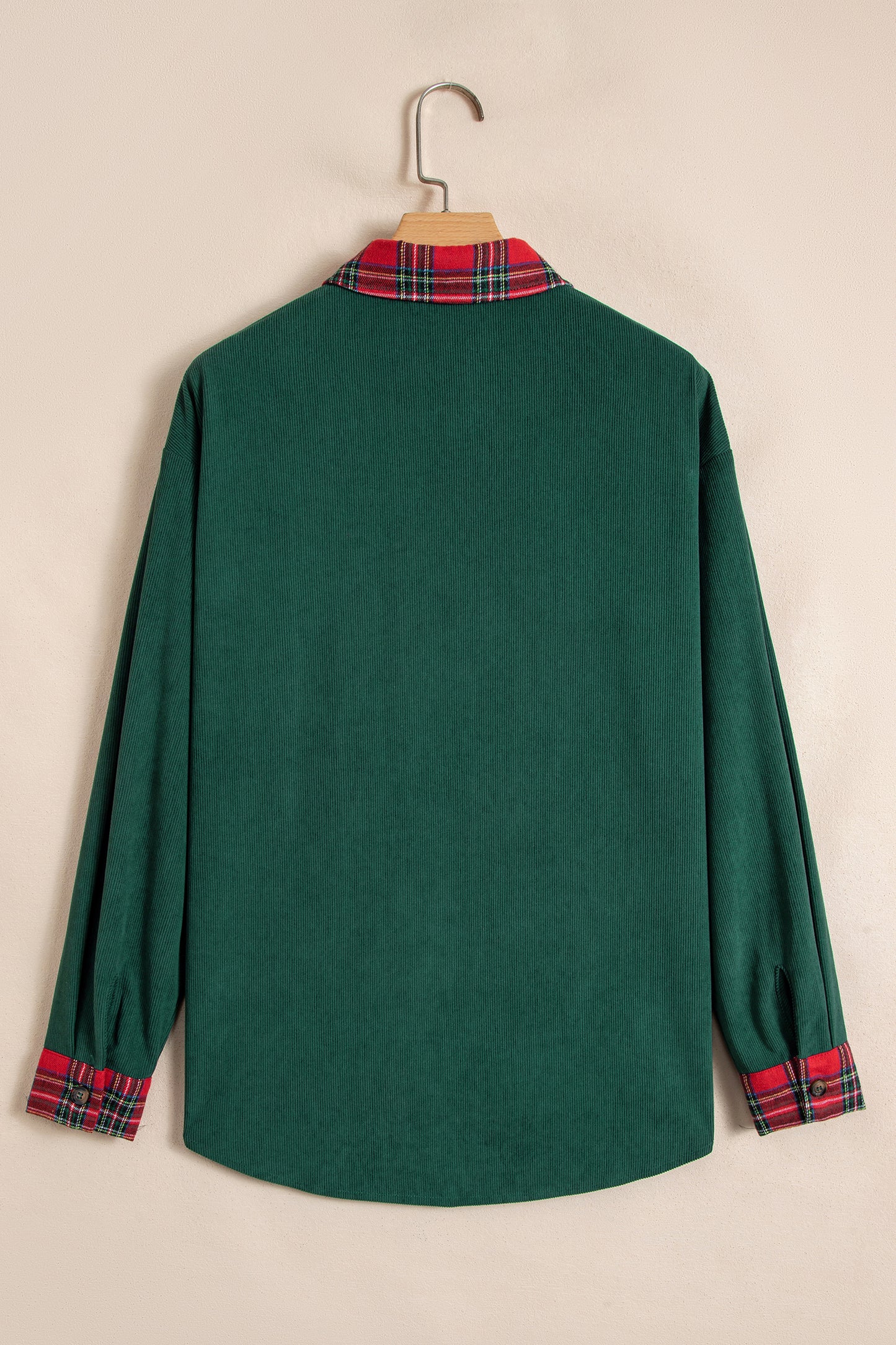 Blackish Green Plaid Pocket Button Long Sleeve Shift Shacket