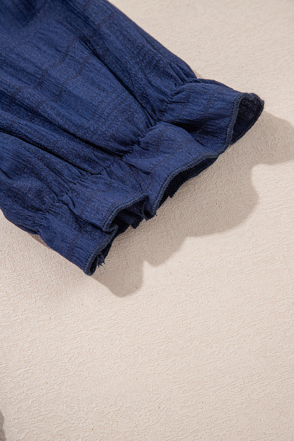 Sail Blue Solid Textured Smocked Puff Short Sleeve High Waist Long Dress