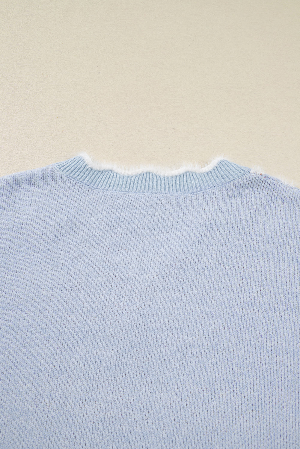 Gray Fuzzy Flower Scalloped V Neck Plus Sweater