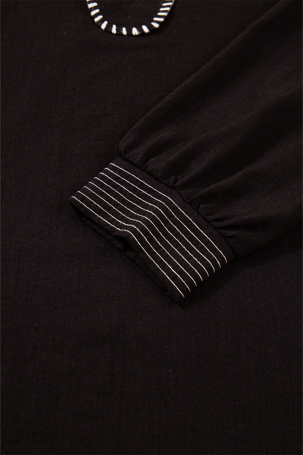 Contrast Stitched Detail V Neck Ruffle Long Sleeve Blouse