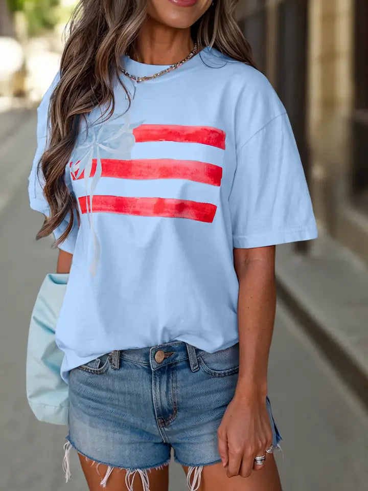 Light Pink Flag Bow Graphic Crewneck Tee