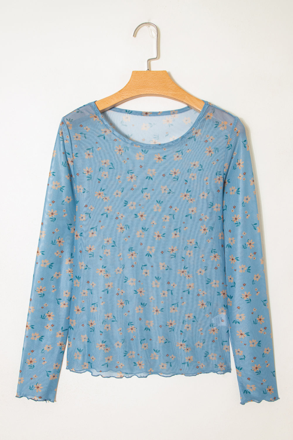 Laurel Green Vintage Floral Print Southern Style Mesh Long Sleeve Top