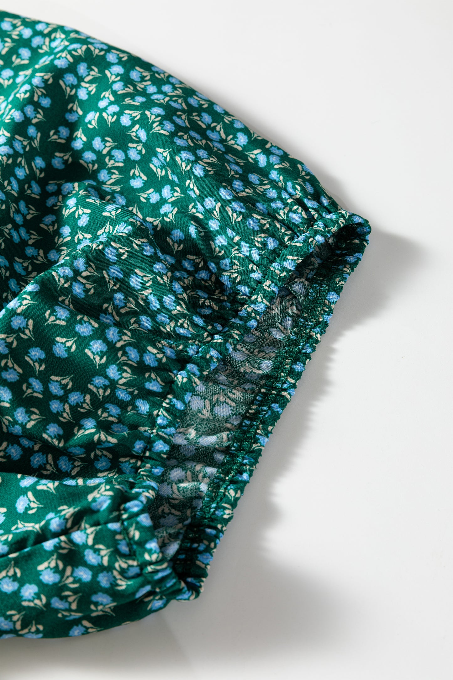 Green Boho Chic Notched V Neck Plus Floral Short Sleeve Top