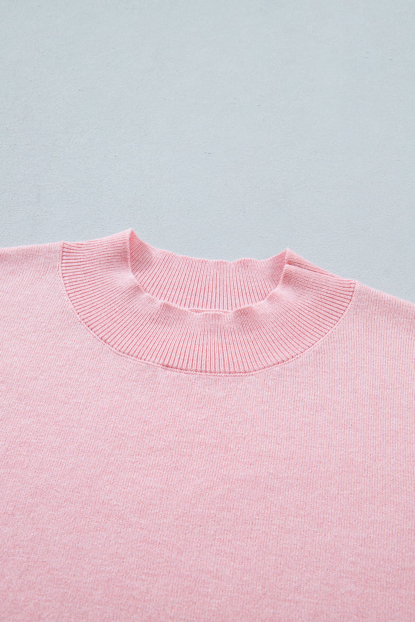 Pink Wavy Trim Stand Neck Short Sleeve Sweater Shift
