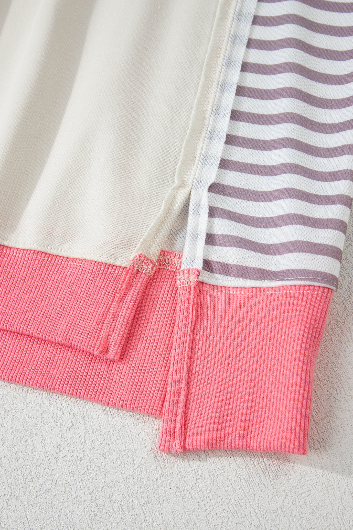 White Color Block Striped Patchwork Dolman Slit Sweatshirt