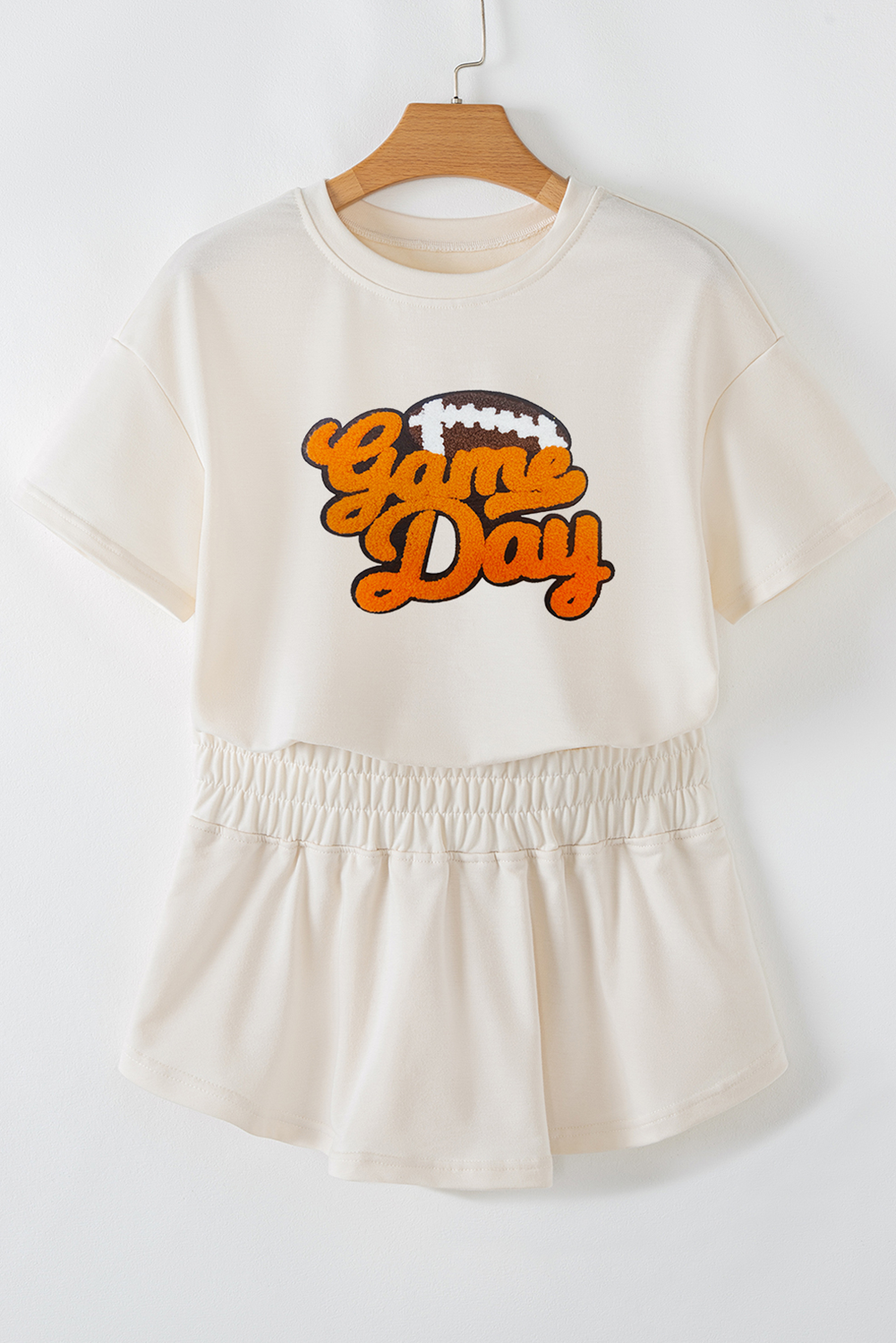 Beige Game Day Graphic Tee and Skort 2 Piece Set