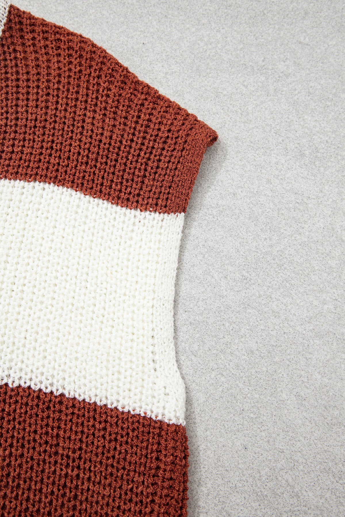 Blue Stripe Striped Colorblock Knit V Neck Short Sleeve Loose Sweater