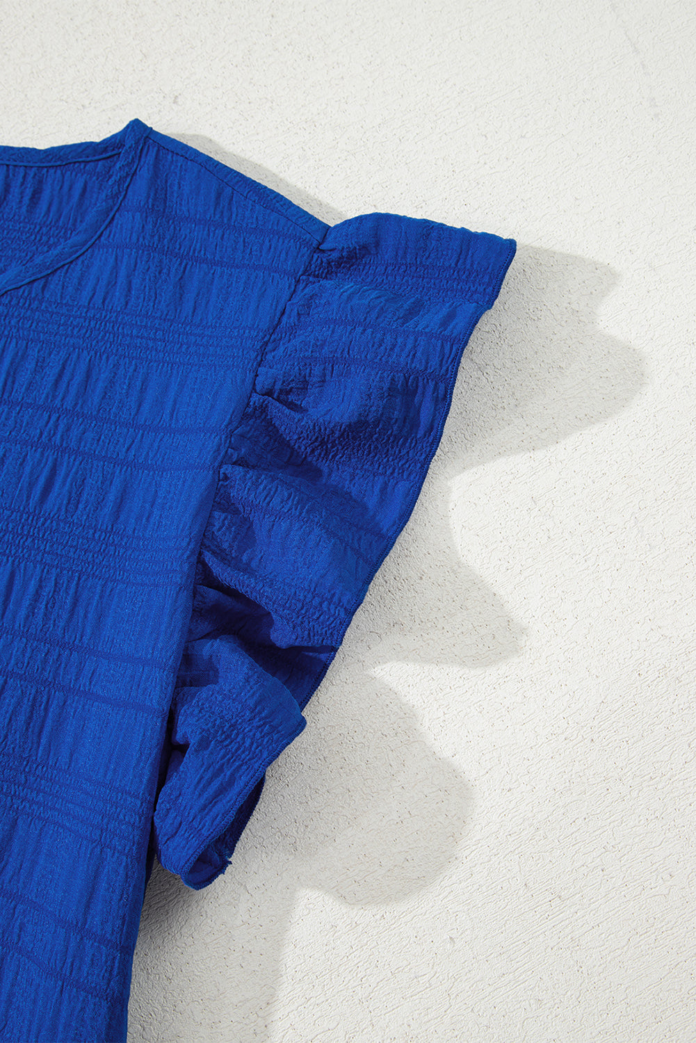 Dark Blue Textured Flutter Sleeve Ruffled Mini Dress