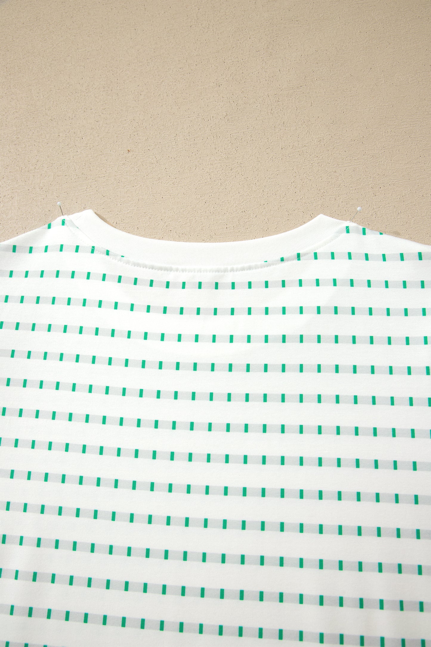 Green Stripe Puff Sleeve Textured Boutique Tee