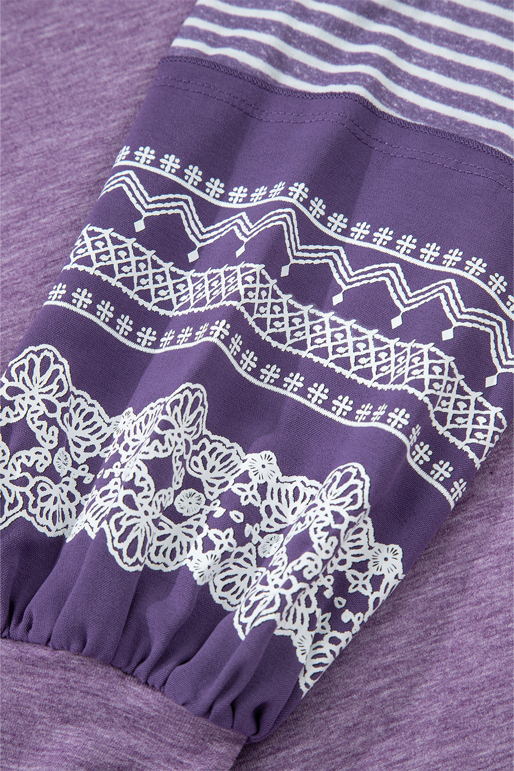 Tillandsia Purple Contrast Print Striped Raglan Long Sleeve Loose Top