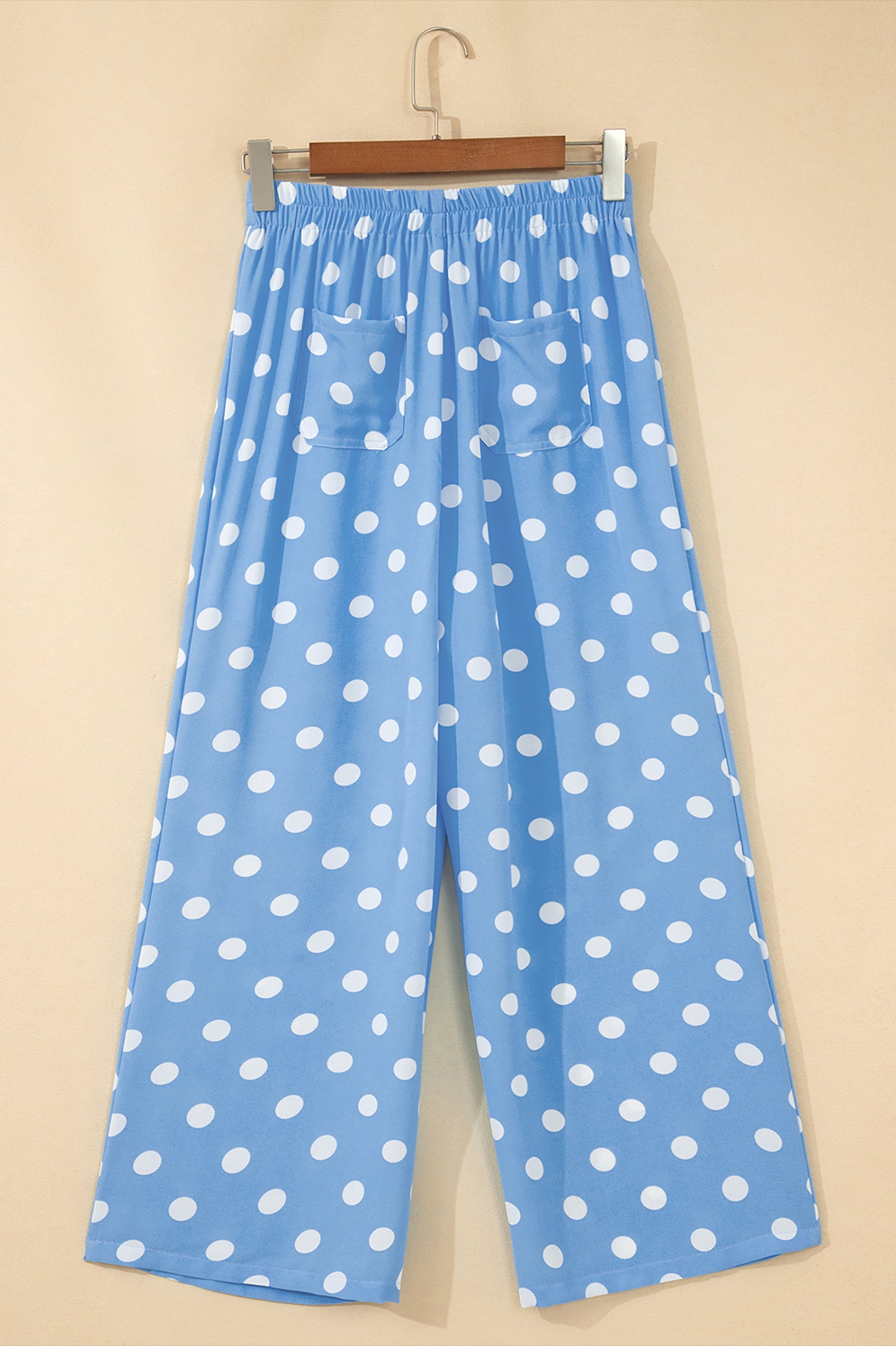 White Polka Dot Print Patched Pocket Loose Pants