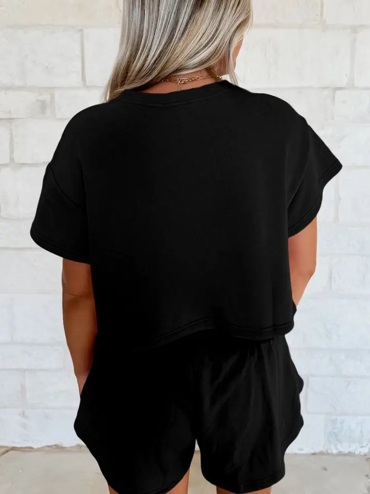 Blossom 2pcs Cropped Tee and Ruffle High Waist Skort Set