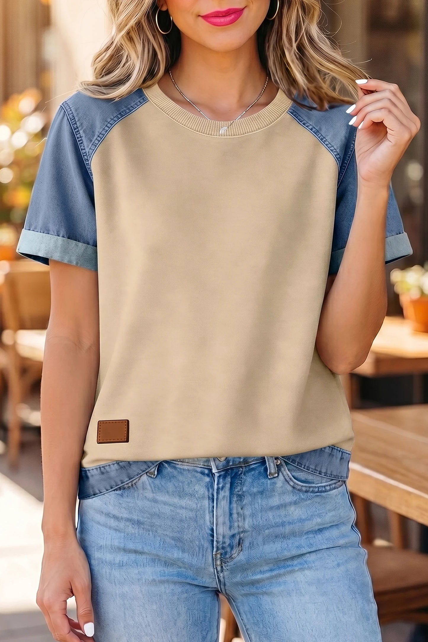 Women White Contrast Trim Short Sleeve Casual T Shirt