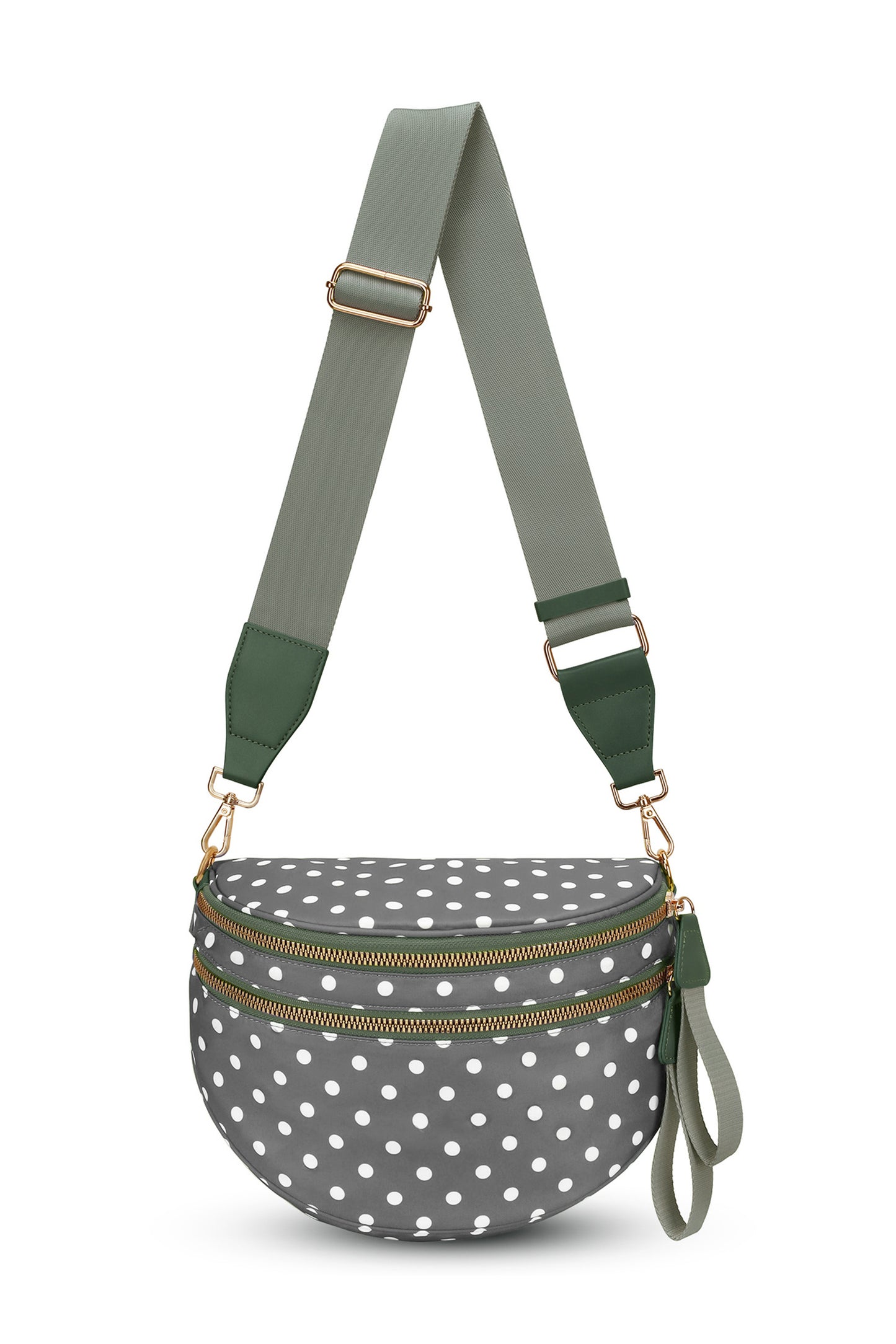 Polka Dot Faux Double Zip Crossbody Bag