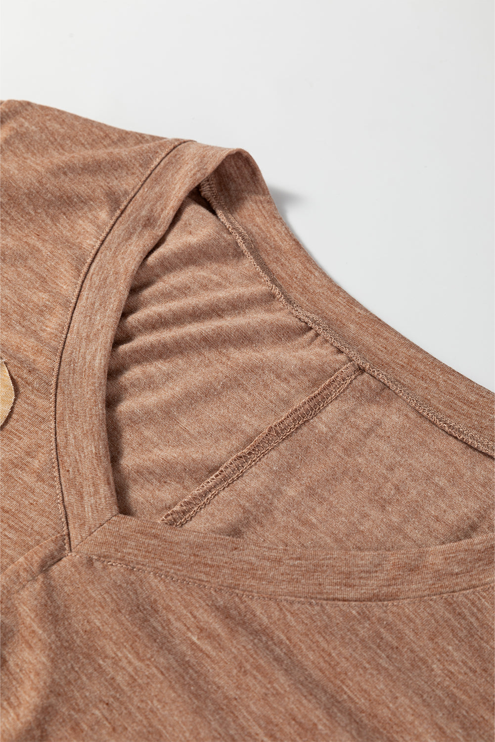 Fresh Salmon Floral Patchwork V Neck Long Sleeve T Shirt