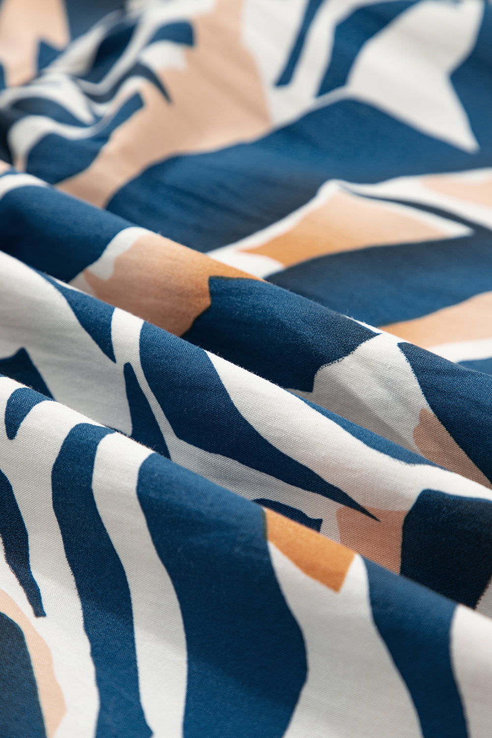 Blue Zebra Print Tied Front Puff Sleeve Top