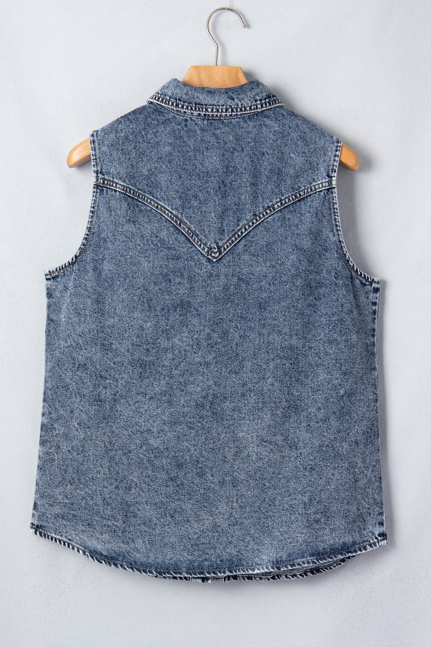 Ashleigh Blue Solid Denim Button Front Pocket Sleeveless Cowboy Vest