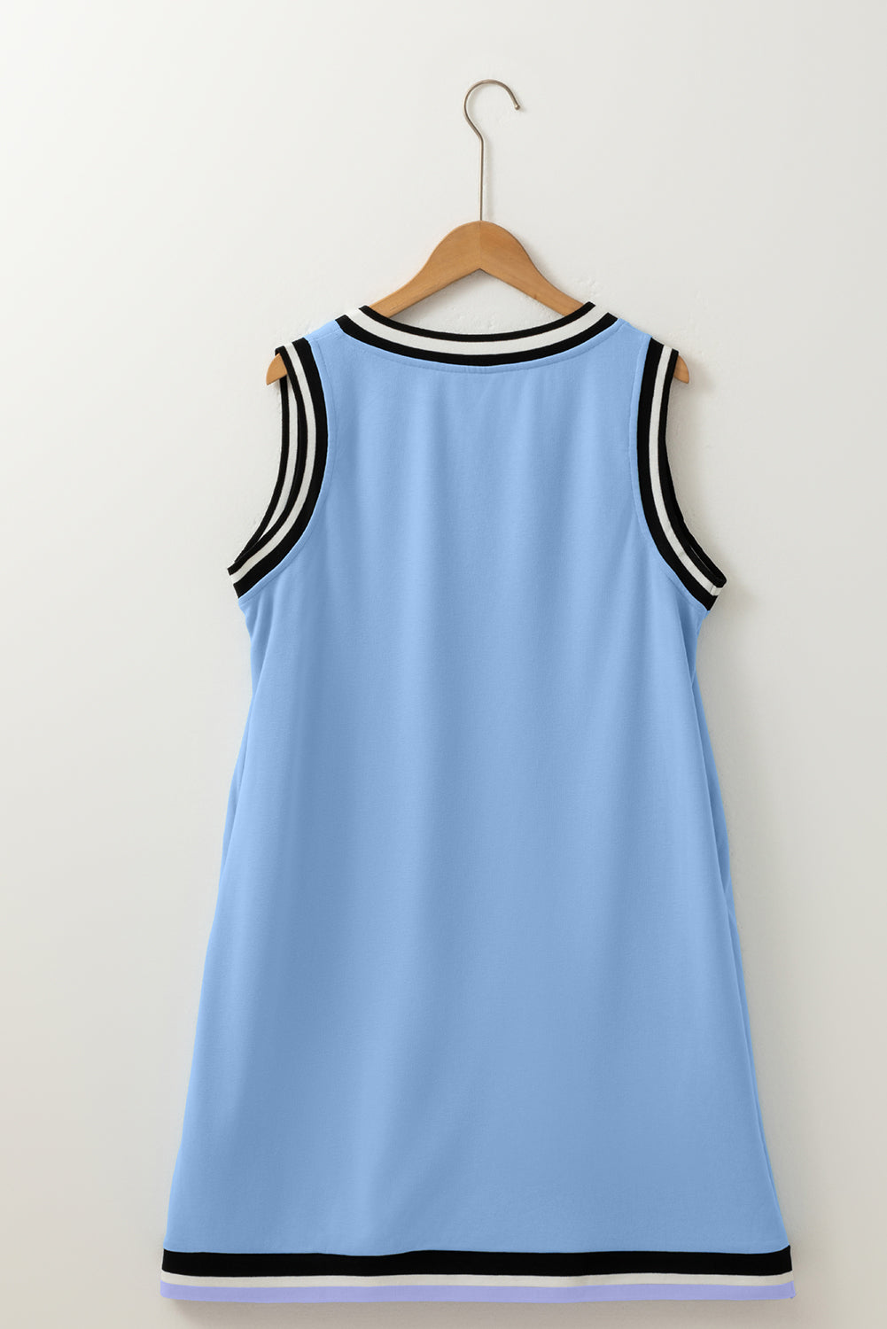 Mint Green Color Contrast Trim V Neck Shift Sleeveless Mini Dress