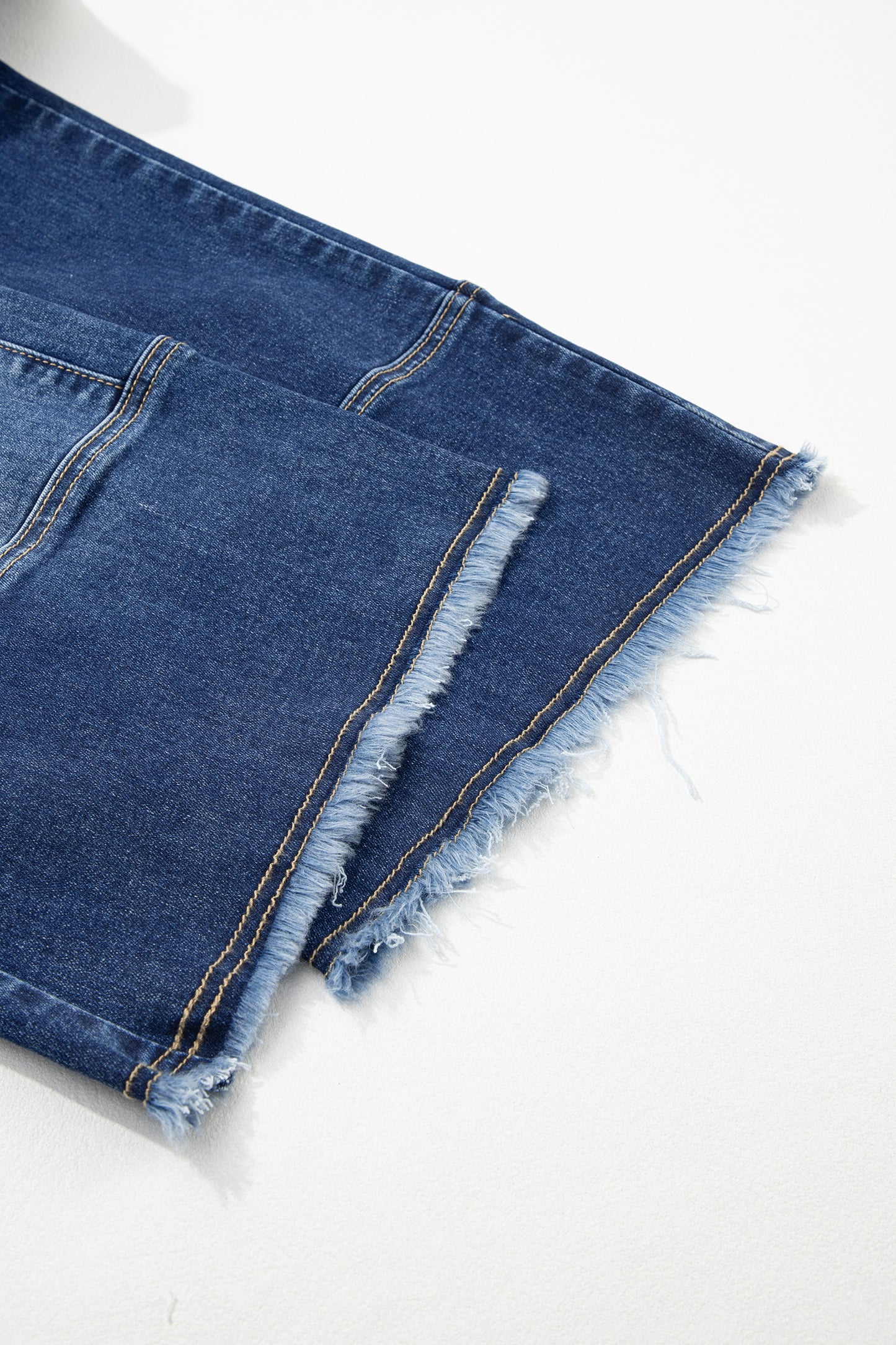 Beau Blue Drawstring Seam Detail Raw Hem Wide Leg Denim Pants