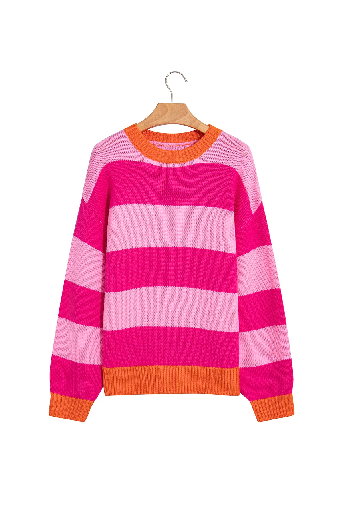 Rose Stripe Casual Colorblock Knit Drop Shoulder Relaxed Sweater