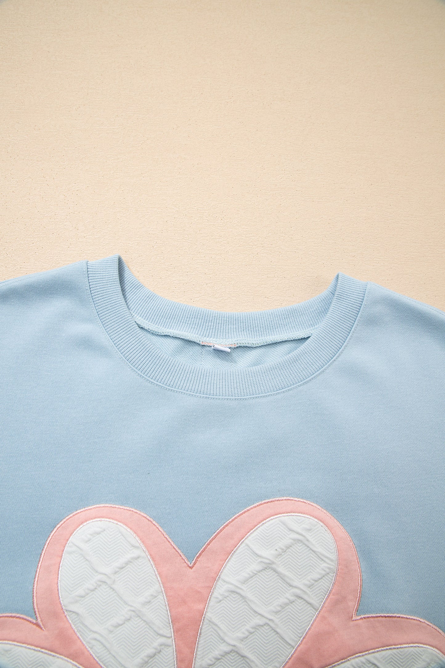 Beau Blue Big Flower Patch Drop Shoulder Striped Long Sleeve Top