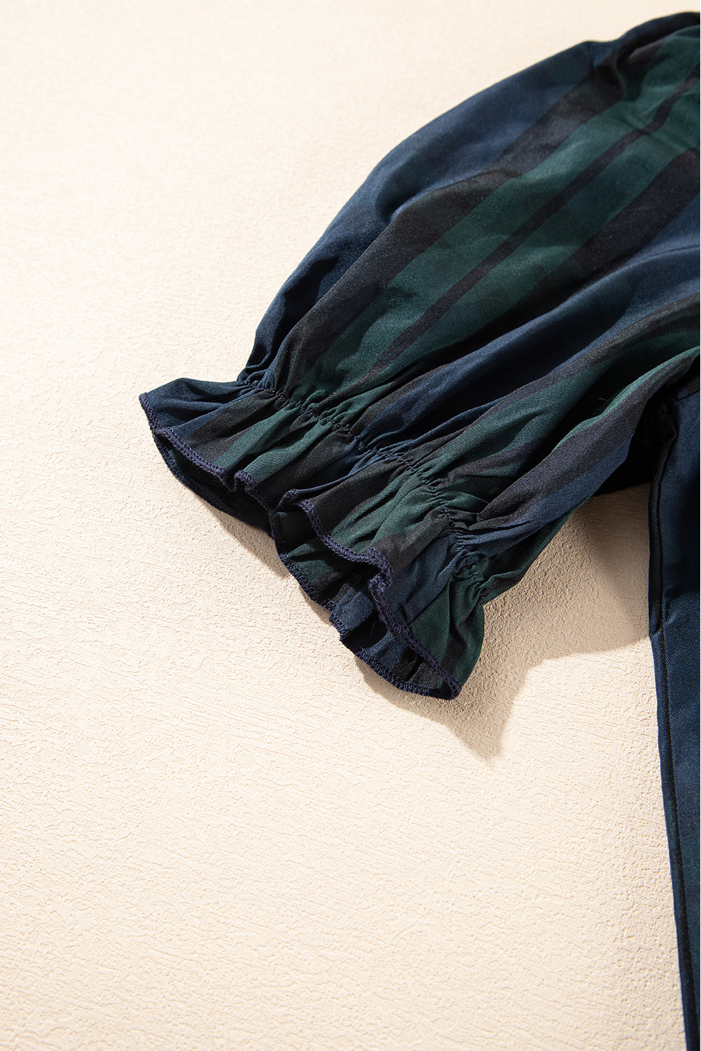 Blackish Green Solid Puff Sleeve Frilled Trim Elegant Blouse