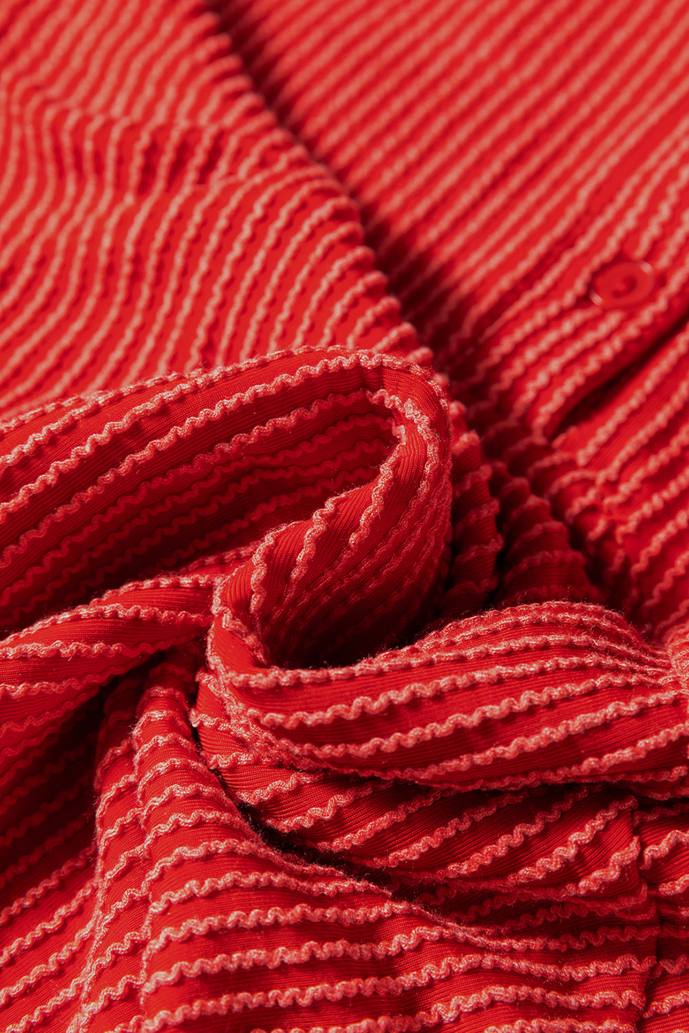 Racing Red Twist Ribbed Half Button Collared Drawstring Pullover Top