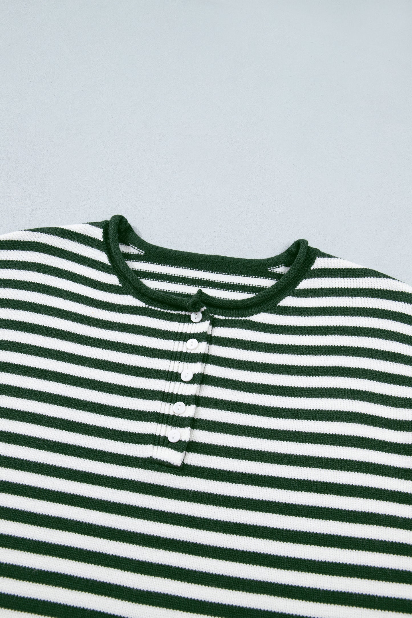 Striped Button Placket Drop Shoulder Long Sleeve Sweater