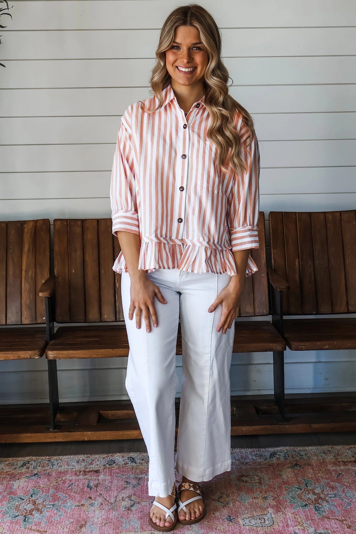 Striped Blouse Casual Peplum Boutique Shirt