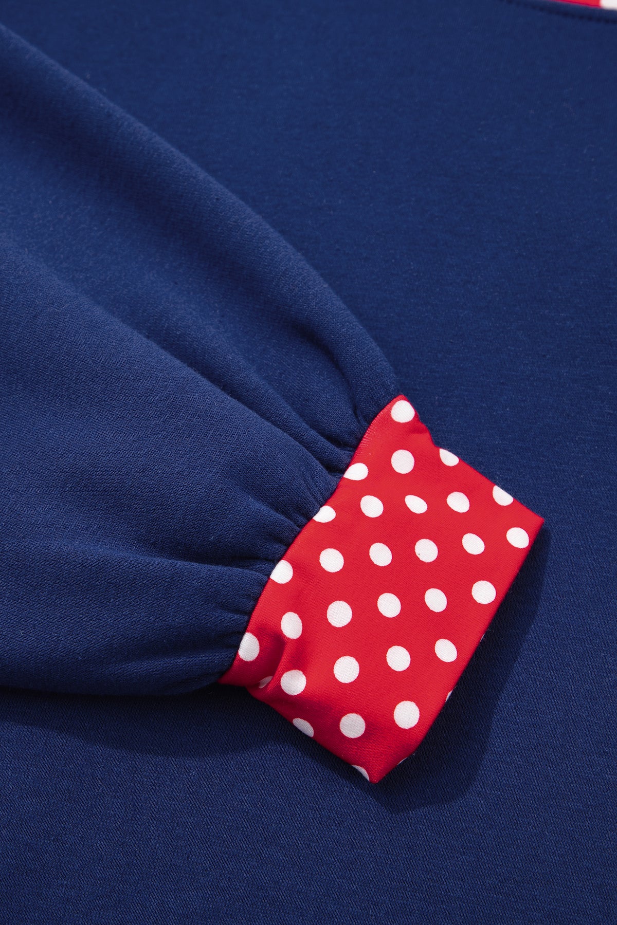 Red Polka Dot Patchwork Round Neck Plus Size Sweatshirt