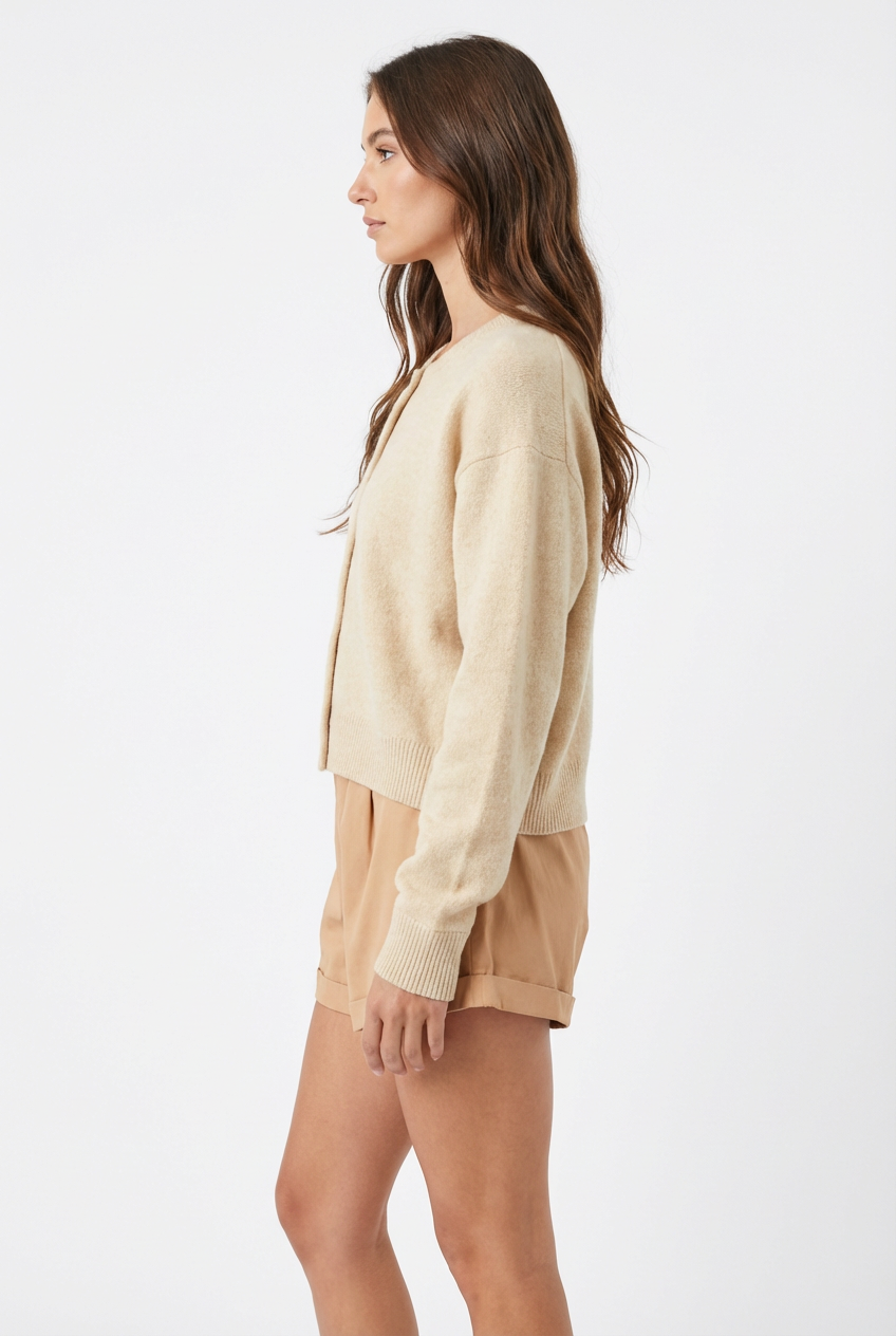 Soft Knit Crew Neck Button Front Cardigan Sweater