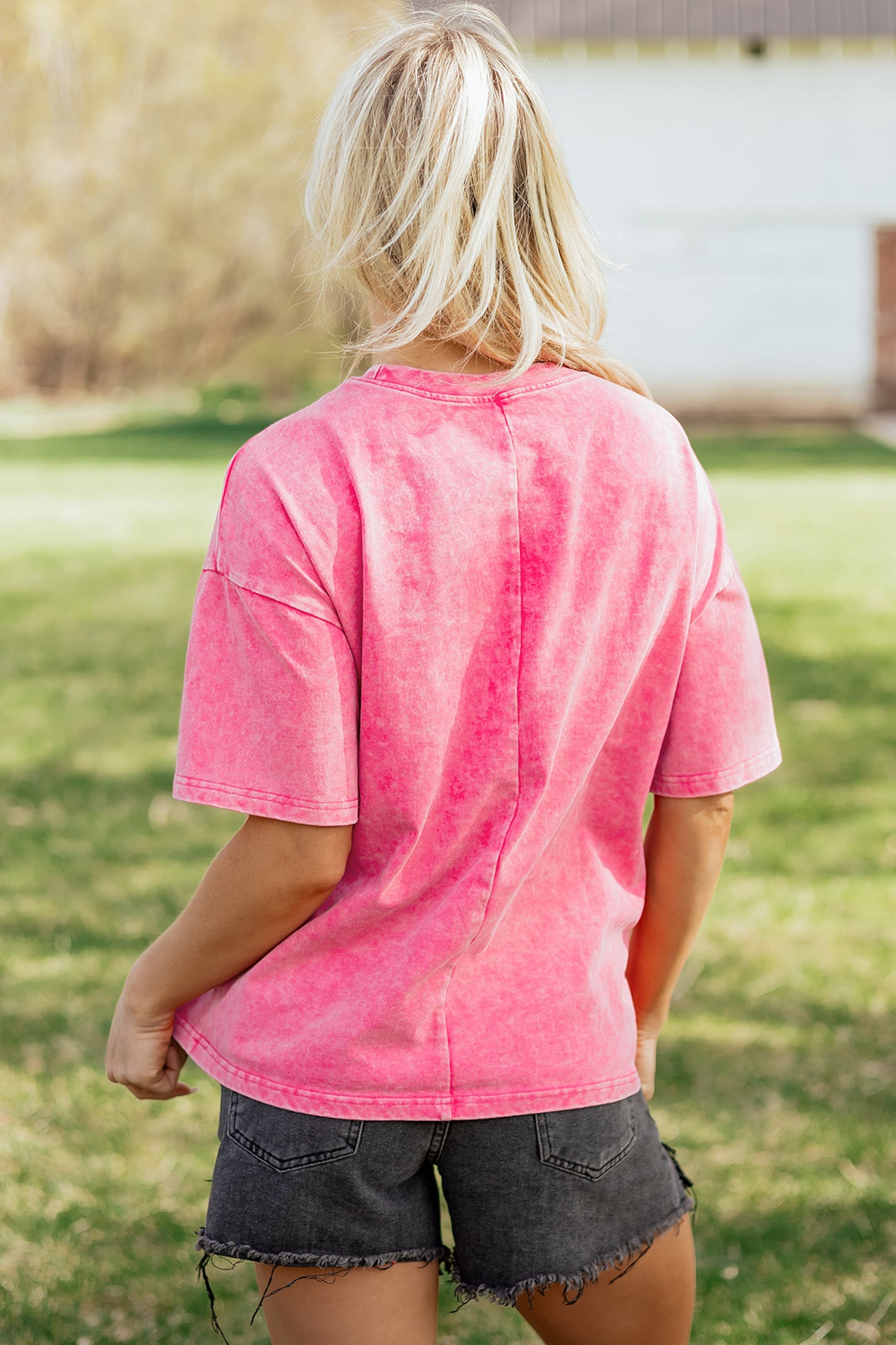 Solid Cotton Tee Vintage Washed Oversized Casual Top