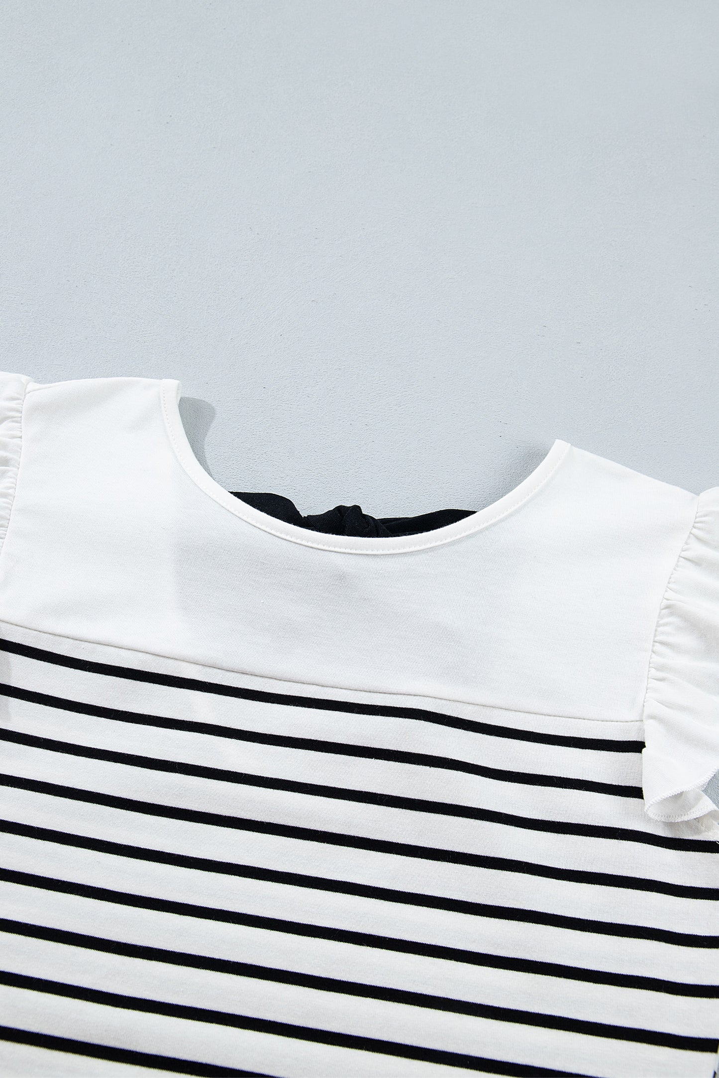 Striped Cotton Tank Top Elegant Bow Back Frill Sleeve