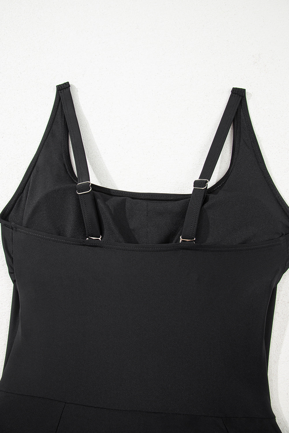 Black U Neck Adjustable Straps Knotted Skirt Patchwork One Piece Swimsuit