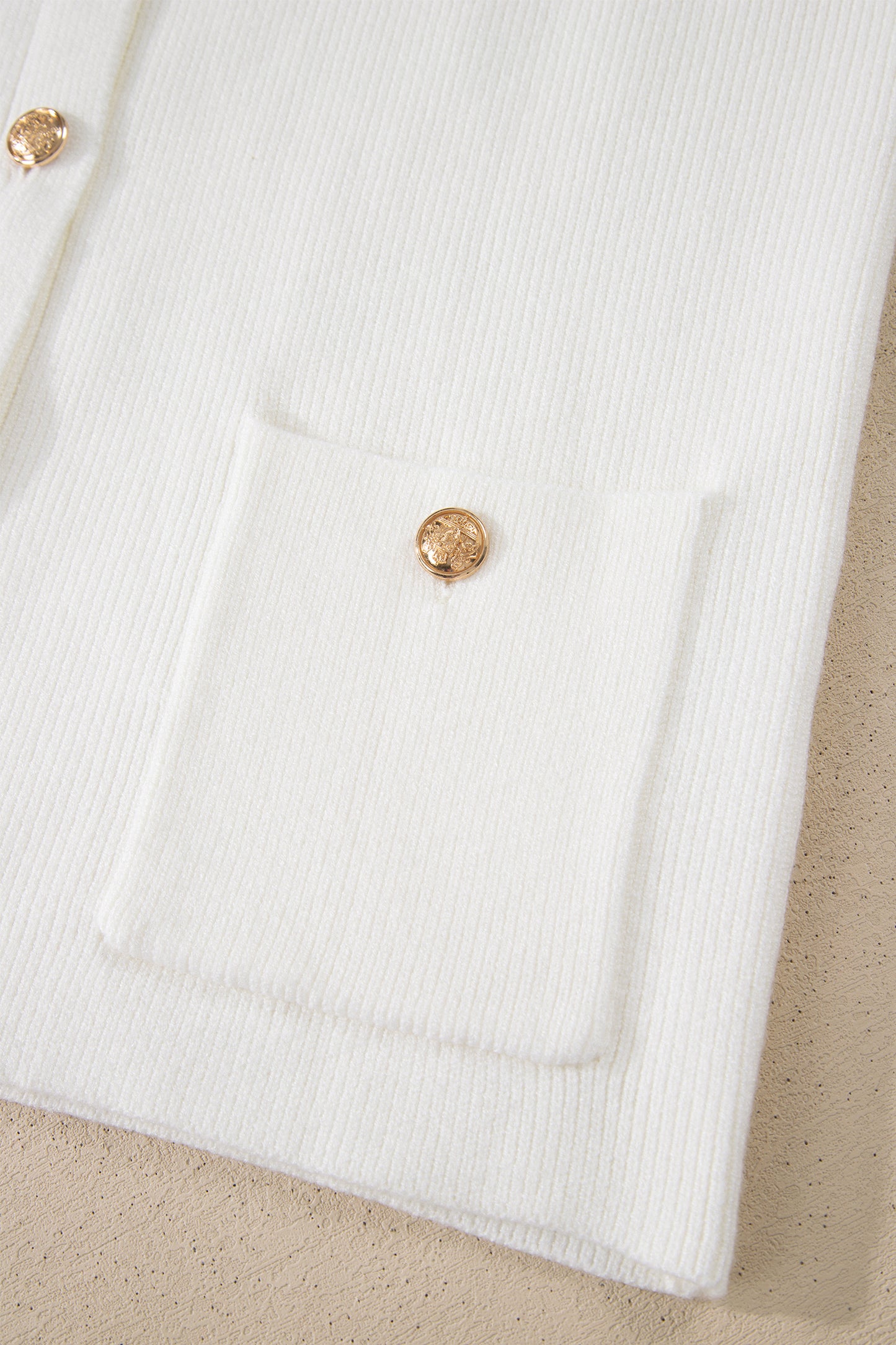 Yellow Cream Solid Color Sleeveless Knit Button Pocketed Sweater