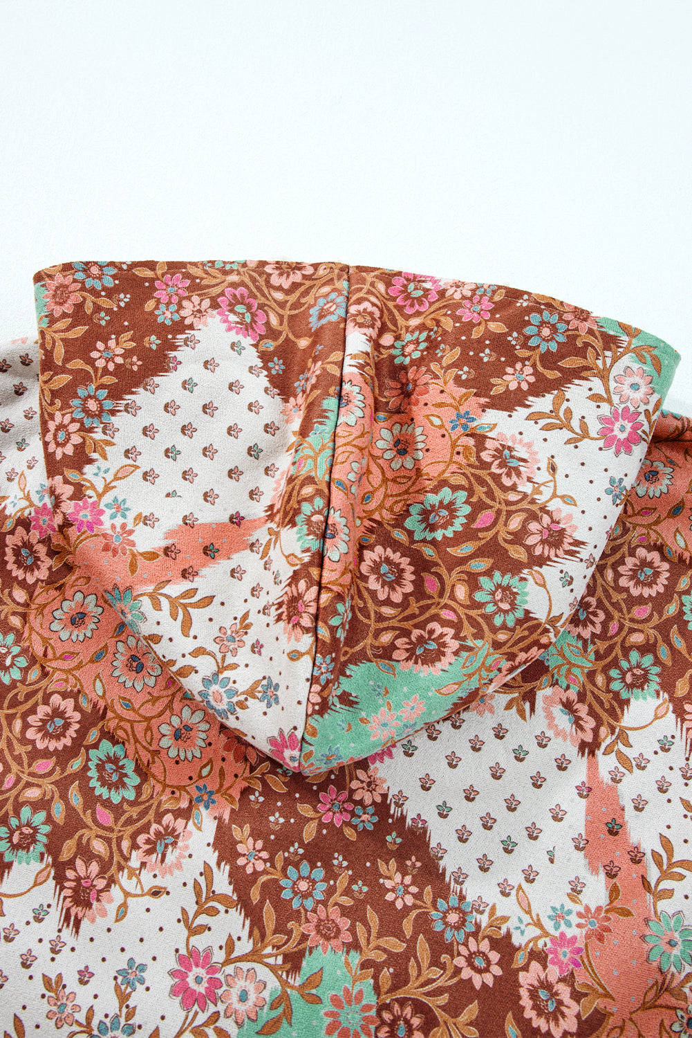 Beige Vintage Paisley Floral Printed Sherpa Lined Hooded Jacket