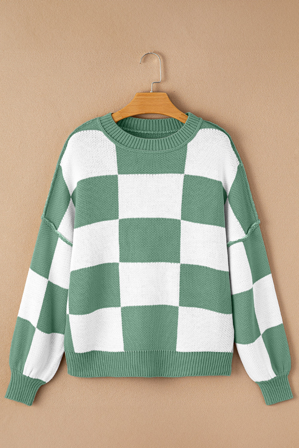 Dark Brown Checkered Bishop Sleeve Sweater