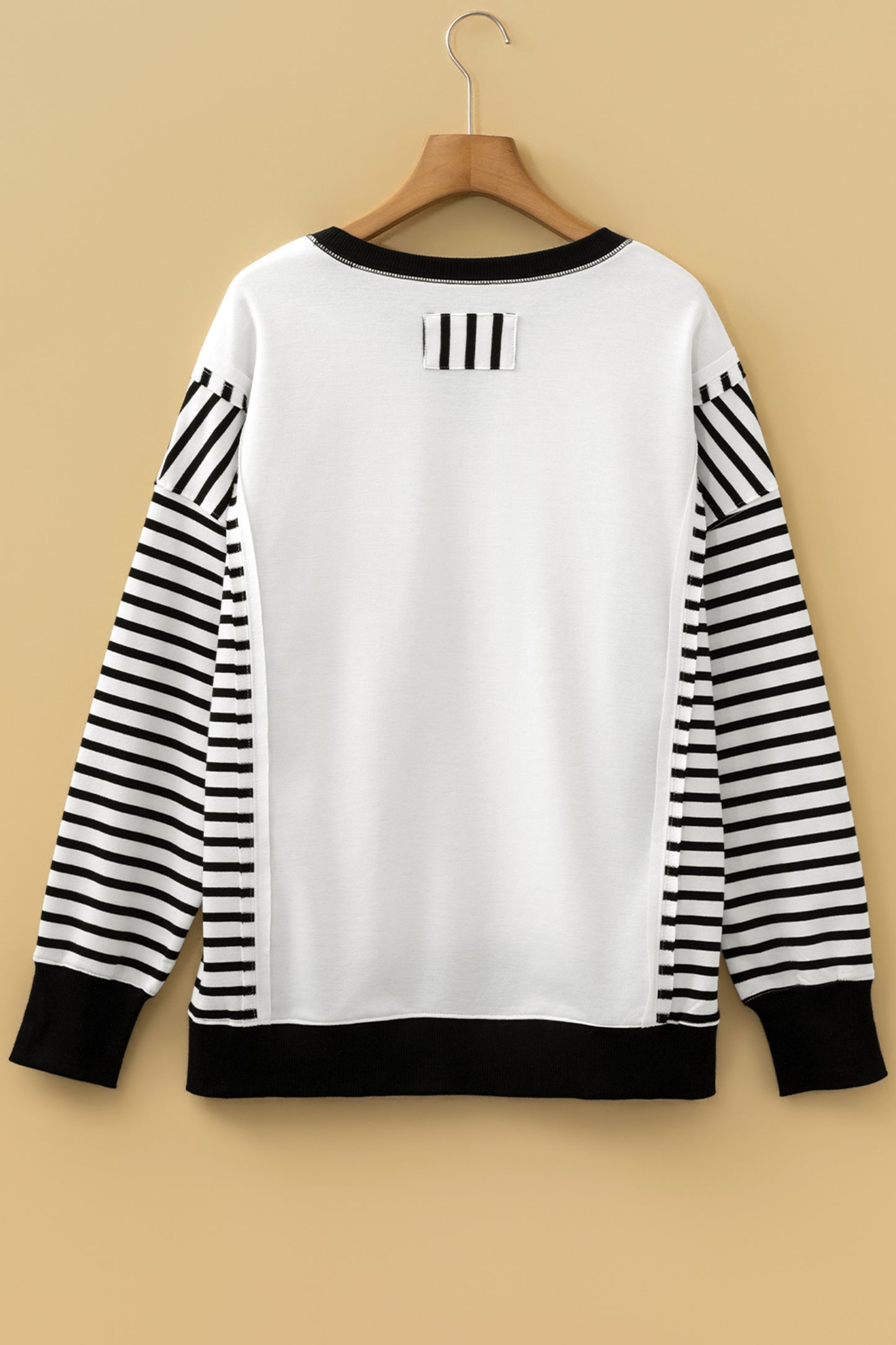 Red Stripe Sleeve Patchwork Casual Knit Top