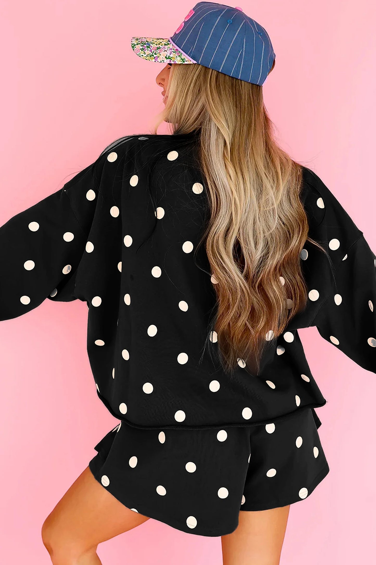 Brown Polka Dot Raw Hem Relaxed Pullover Loose Skort Two Piece Set