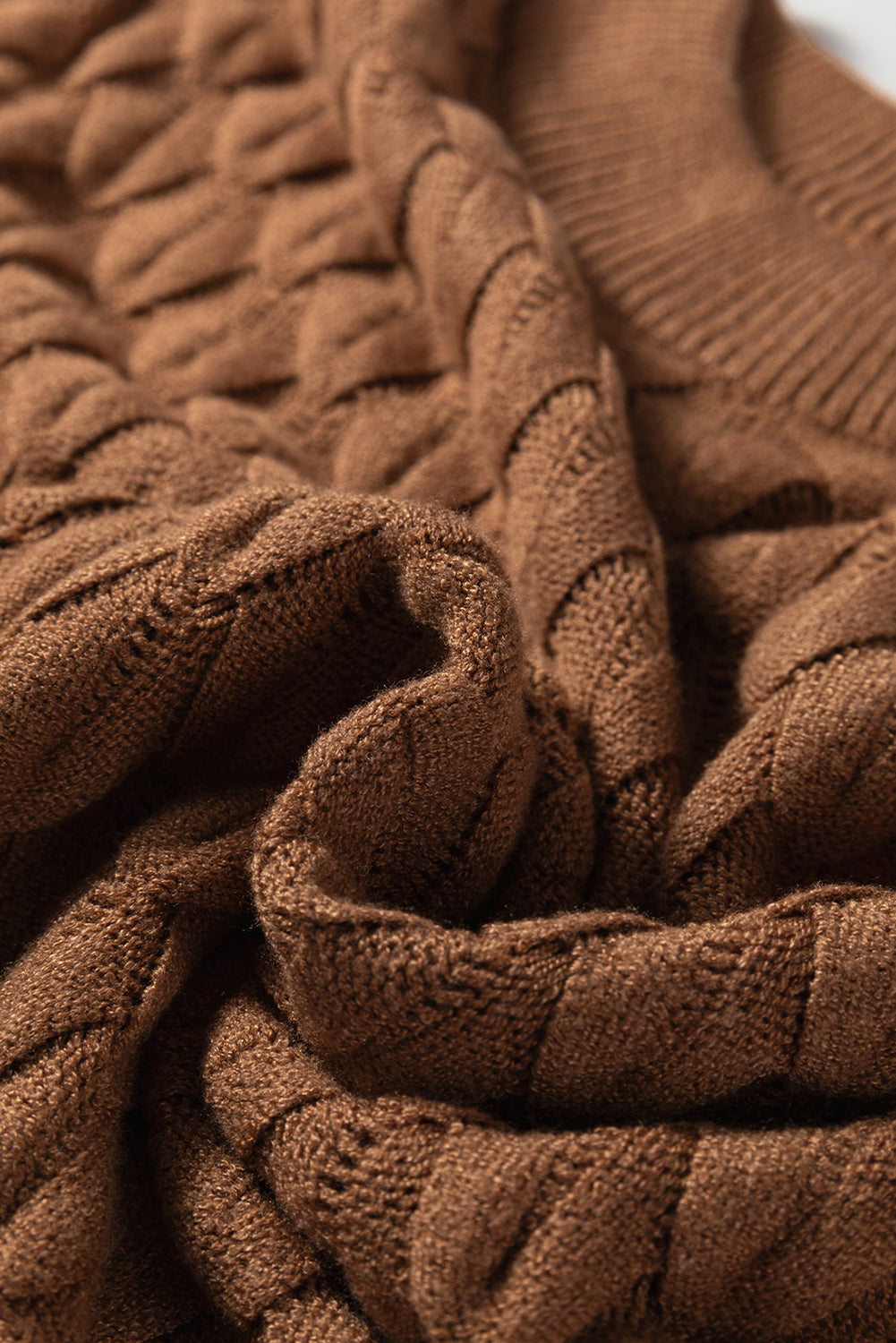 White Fish Scale Textured Knit Ribbed High Neck Short Sleeve Sweater