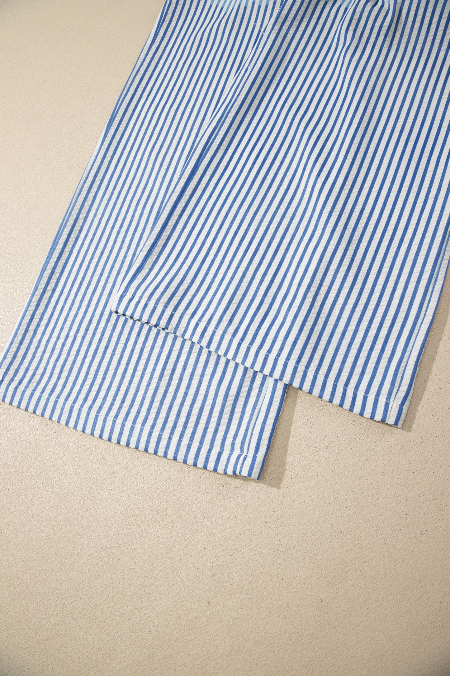 Blue Stripe Drawstring Elastic Waist Ankle Length Shift Pants