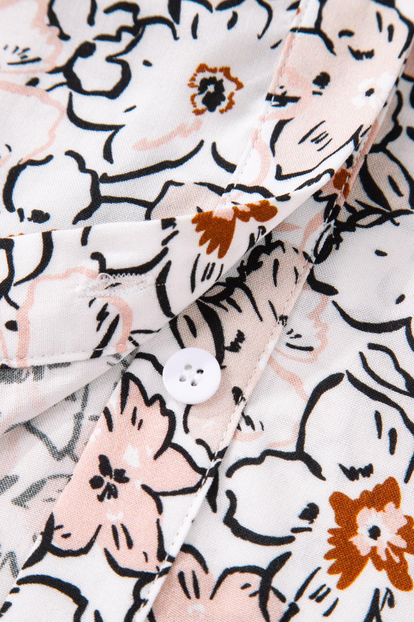 Khaki Bold Floral Print Frilled Puff Sleeve Button Down Shirt