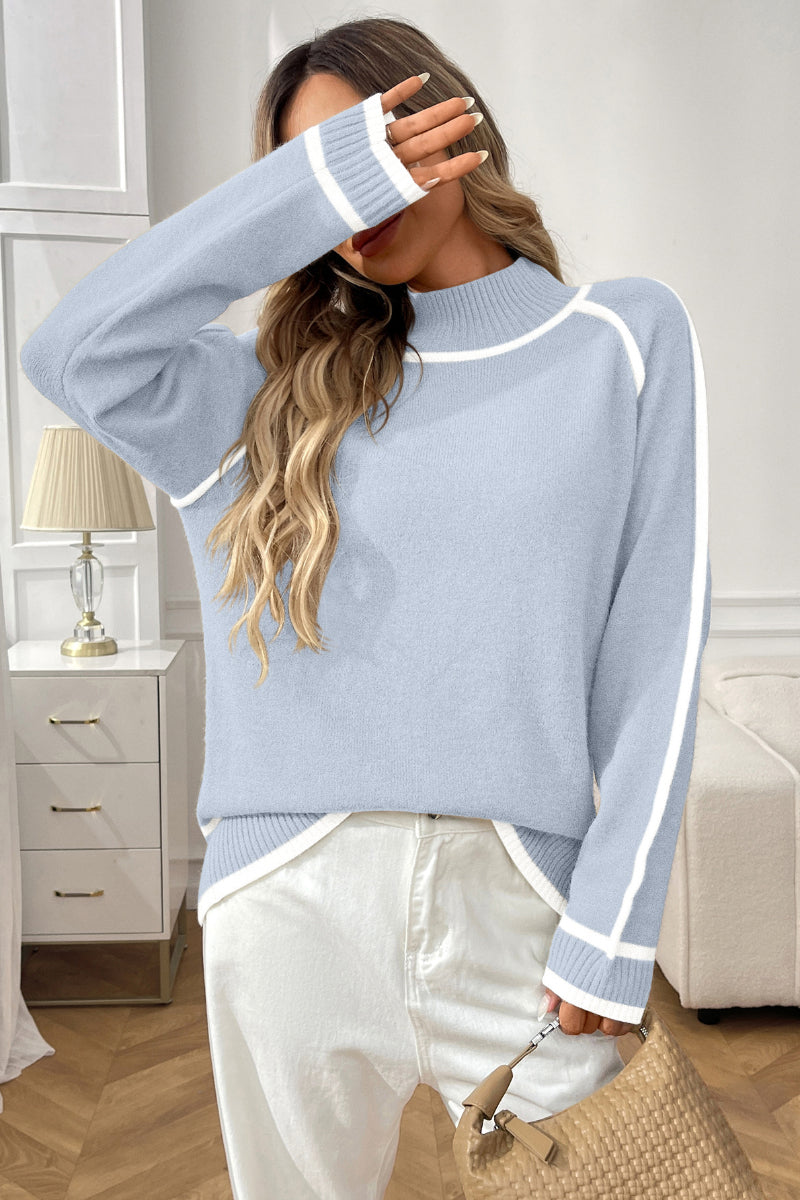 Colorblock Mock Neck Pullover Knit Sweater