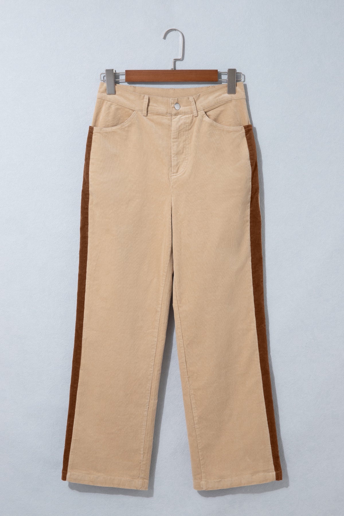 Smoke Gray Corduroy Side Panel Colorblock Straight Leg Pants