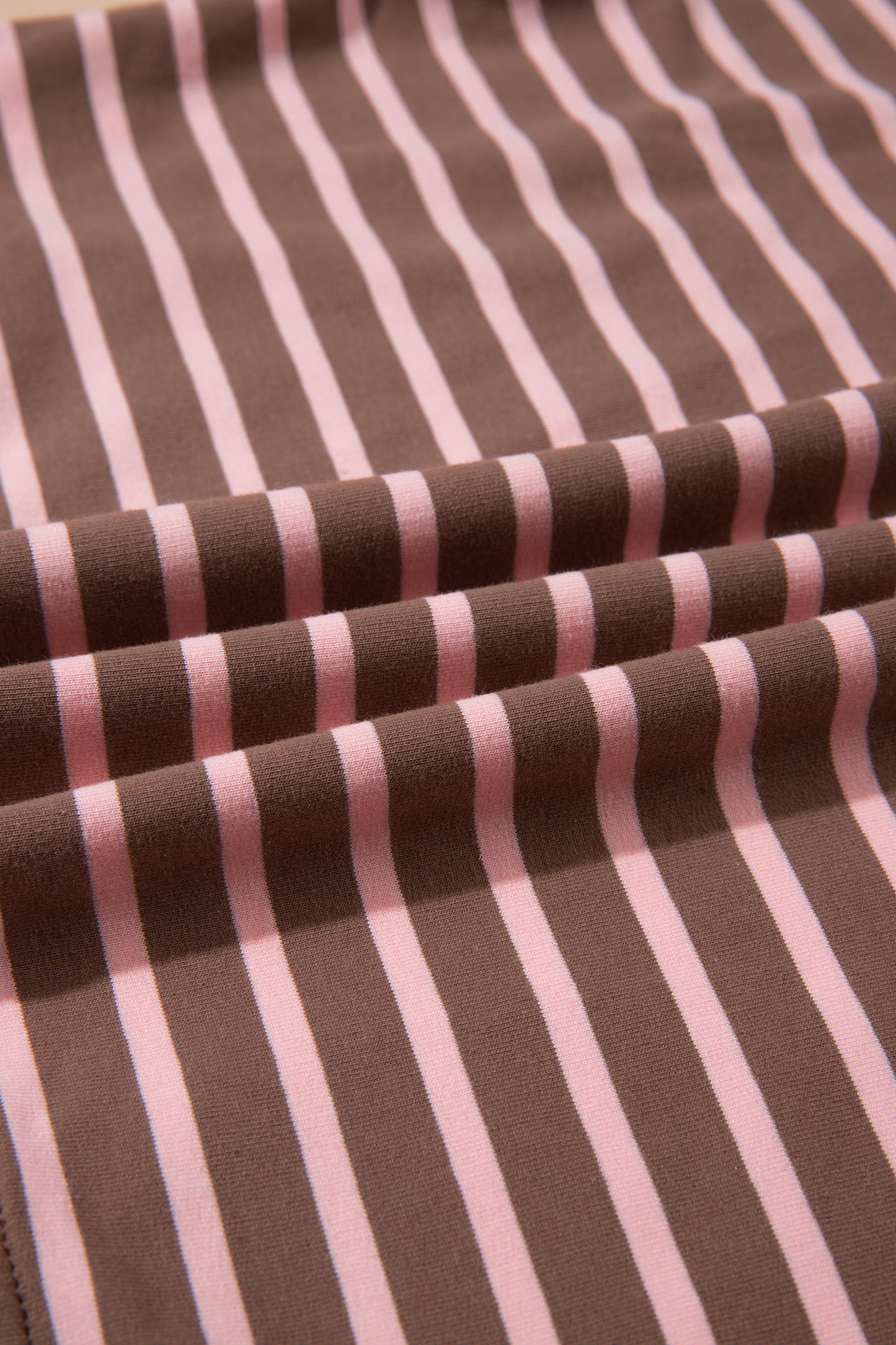 Brown Stripe Striped Drawstring Waist Long Sleeve Top Mini Skort Set