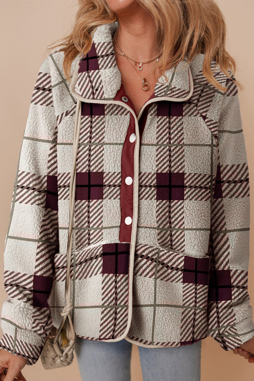 Cow Print Buttoned Stand Collar Fleece Jacket