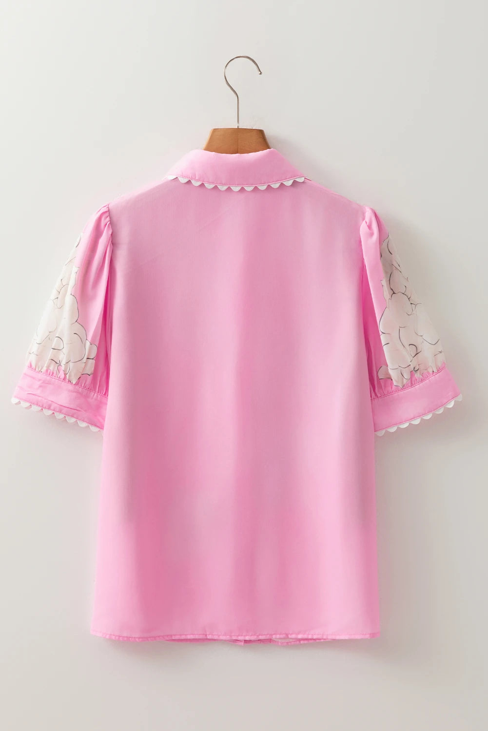 Floral Ric Rac Edge Puff Sleeve Button Up Summer Shirt