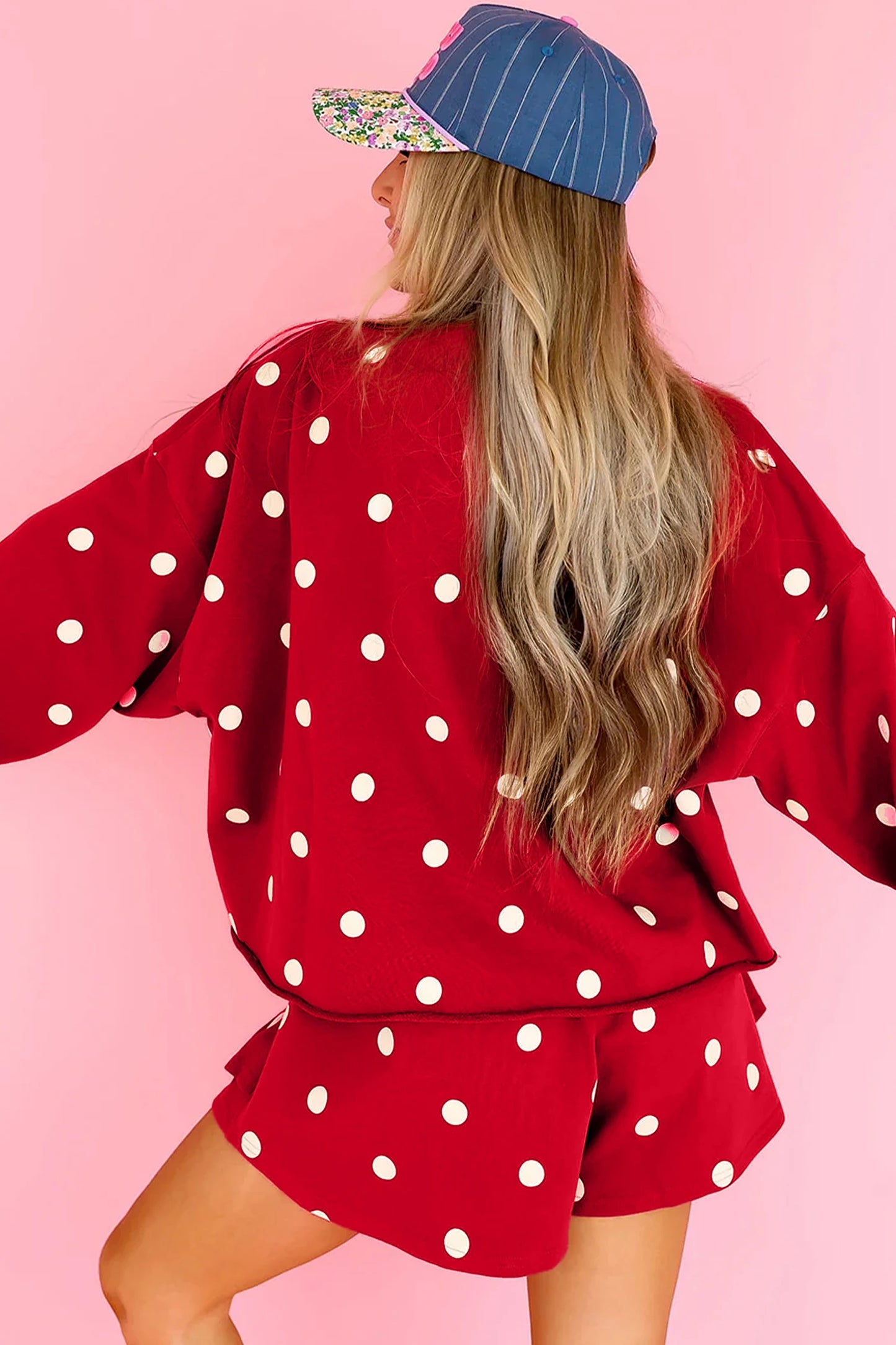 Brown Polka Dot Raw Hem Relaxed Pullover Loose Skort Two Piece Set