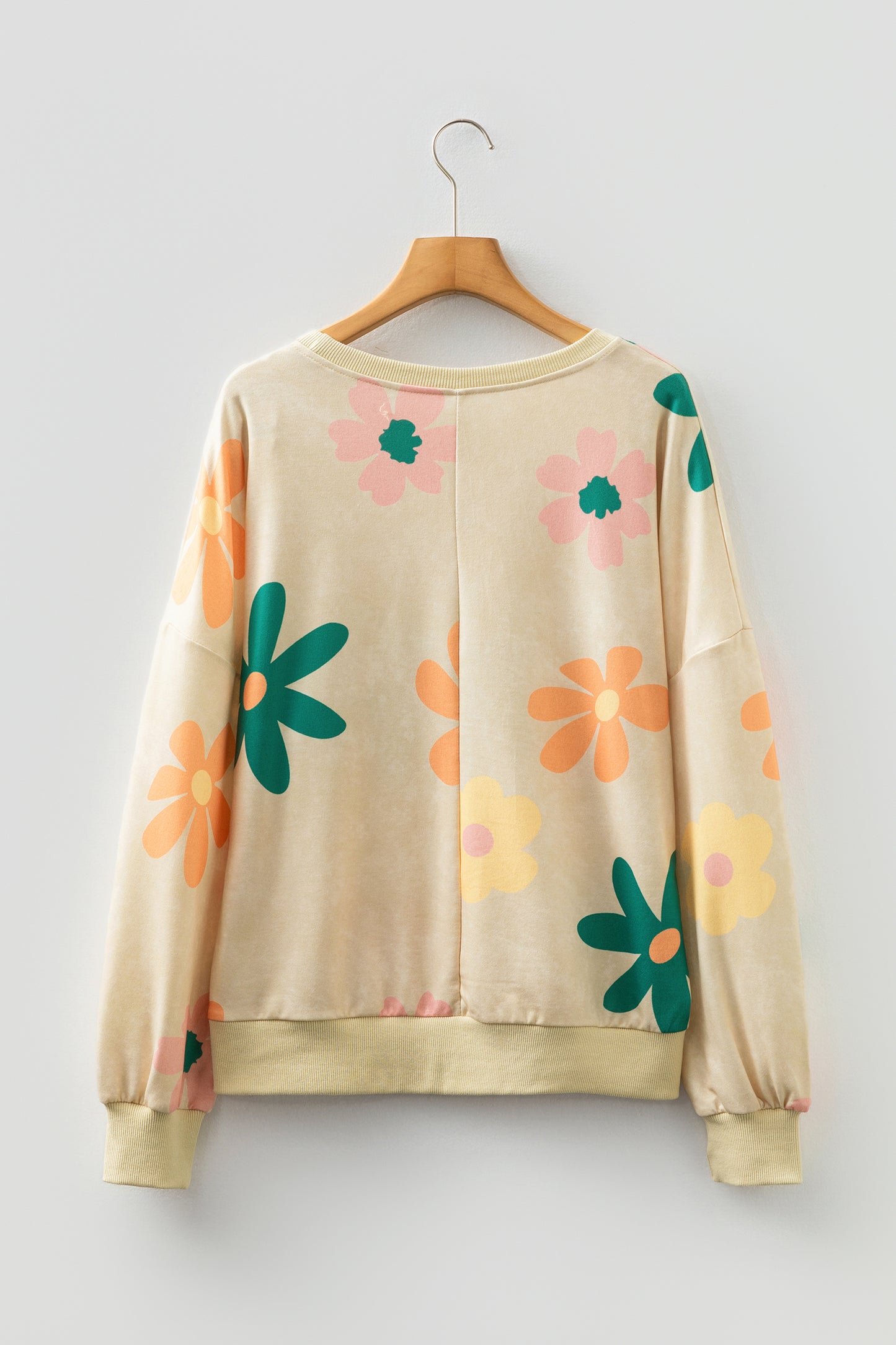 Khaki Mineral Washed French Terry Flower Print Sweatshirt