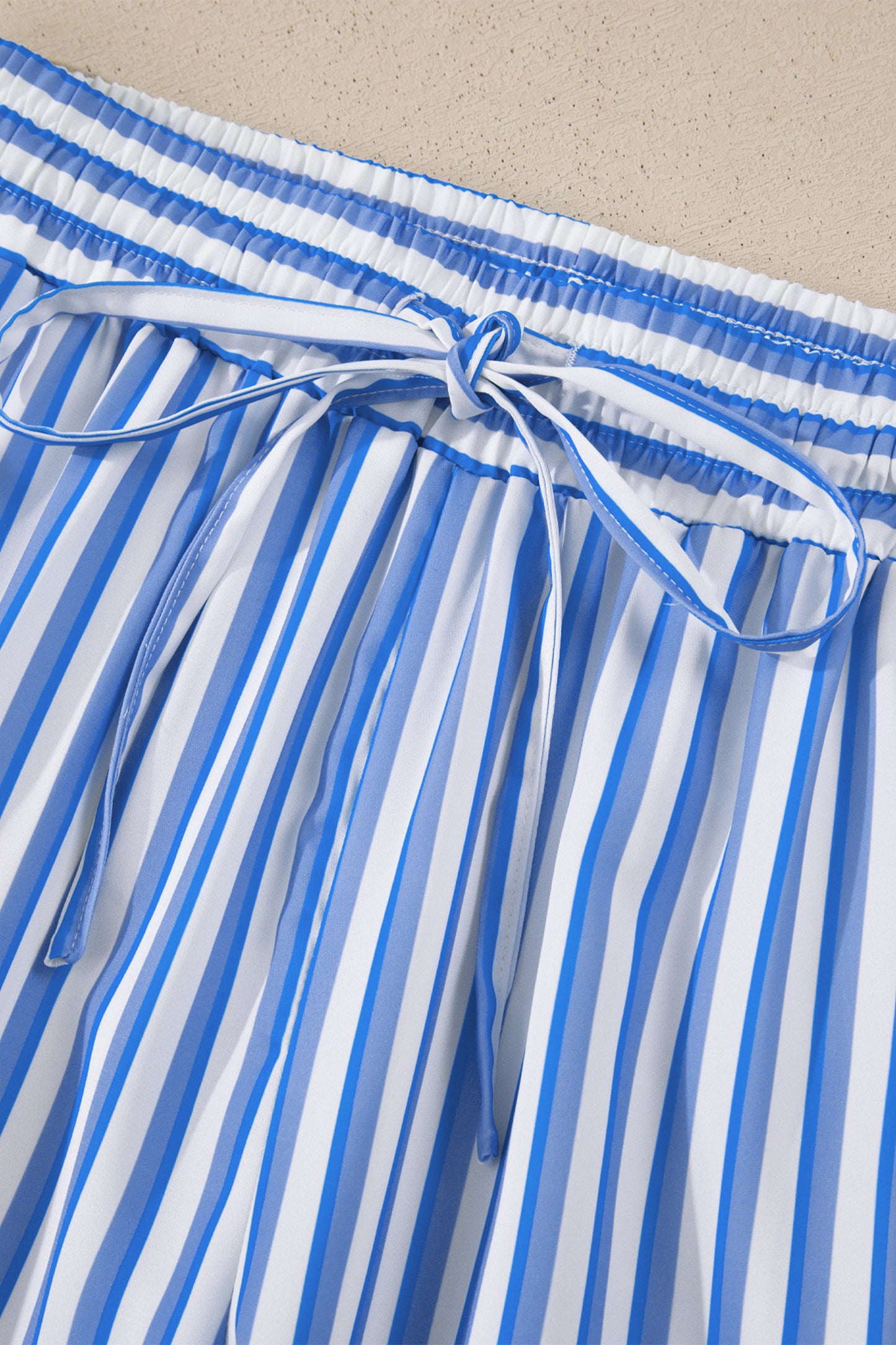 Striped Polyester Wide Leg Pants Casual Resort Trousers